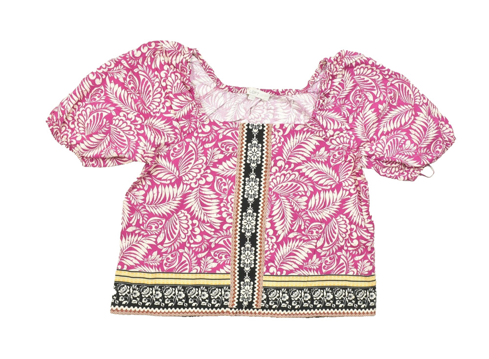 Loft Women's Pink Floral Puff Sleeve Top Blouse Square Neck Regular Size M